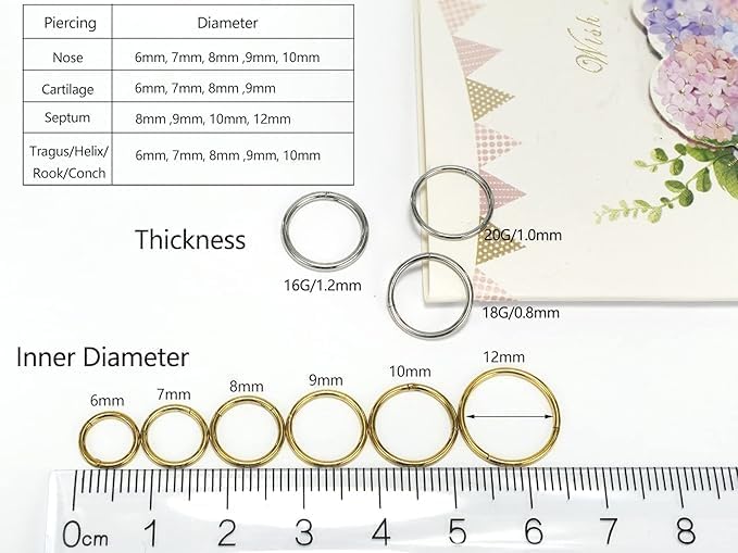HQLA خواتم أنف هينجد كليكر سيجمنت CZ ملتوية 16G 18G 6mm 8mm 10mm حلقات هوائية هليكس غضروف دايث تراجس أقراط نوم ثقب الجسم للنساء والرجال - Image 4